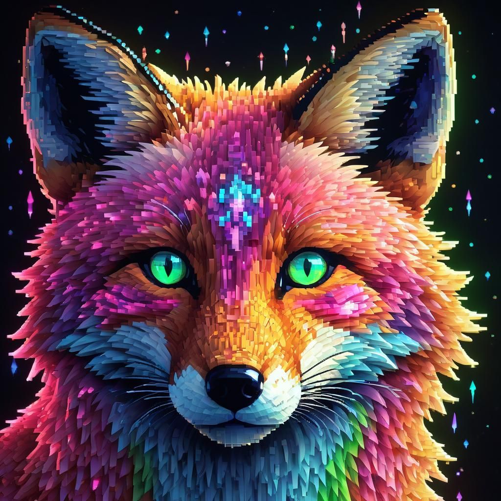 Glowing Pixel Fox in 8-bit Style