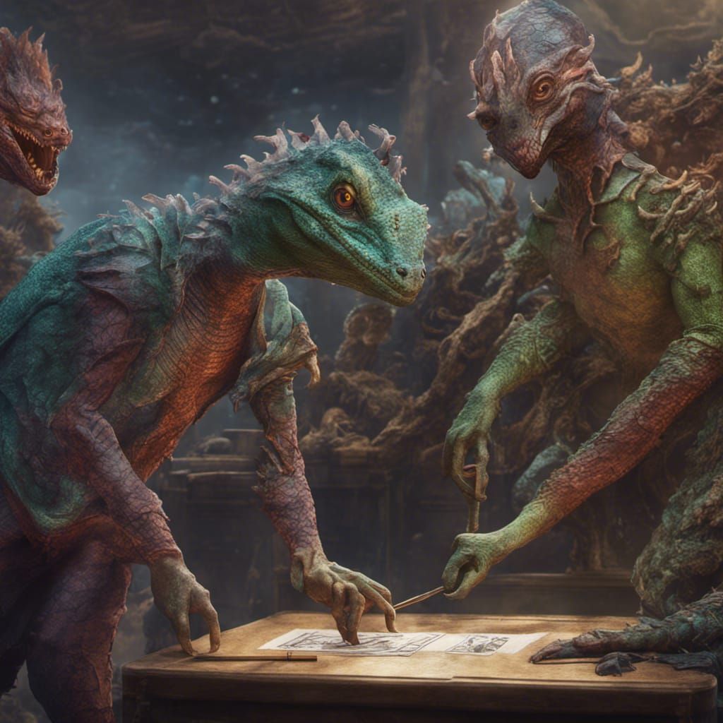 Lizard People Voting: Detailed Fantasy Concept Art