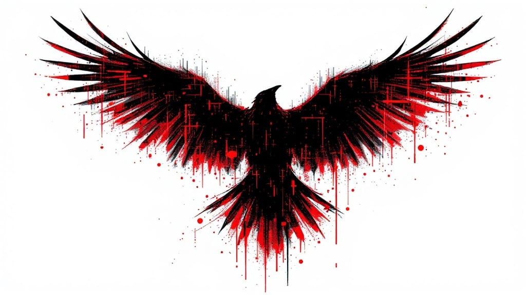 Glitched Raven in Flight