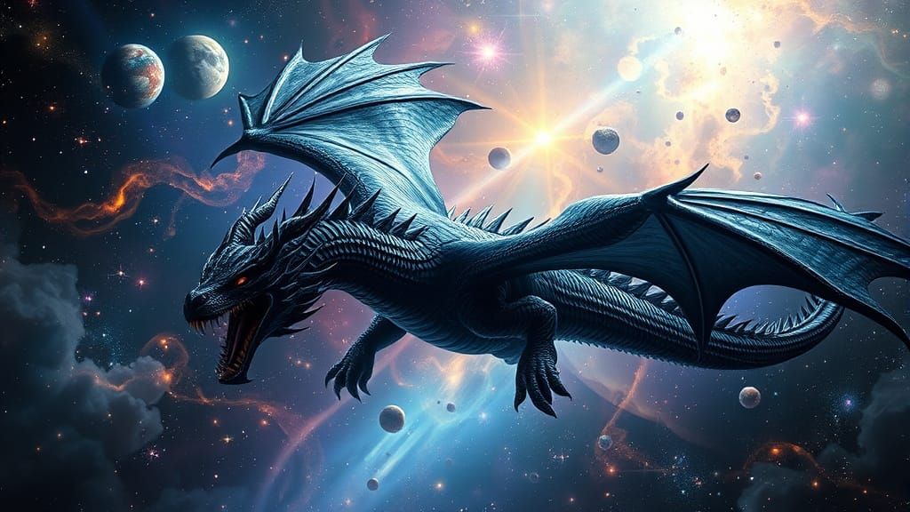 Cosmic Dragon Soars Through the Galaxies in Psychedelic Surr...