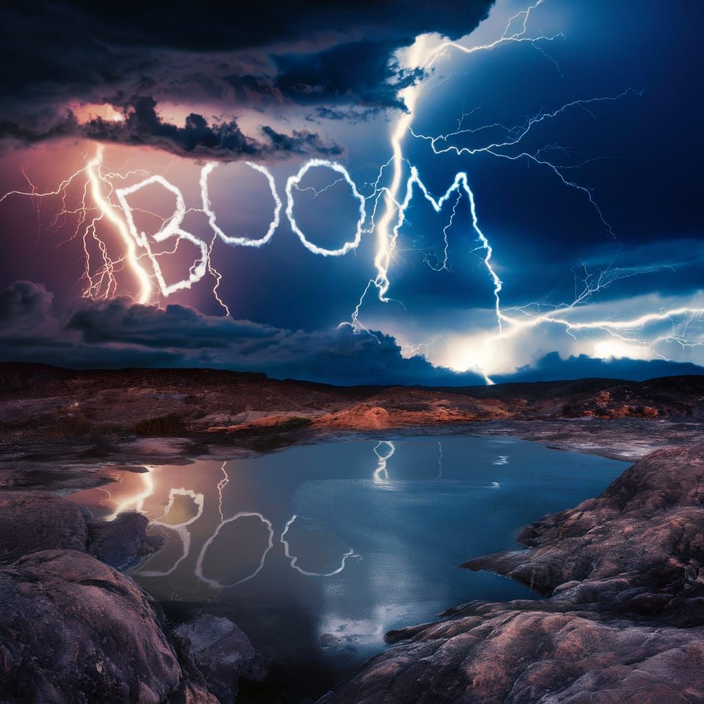 Dramatic Thunderstorm Landscape Painting with Lightning