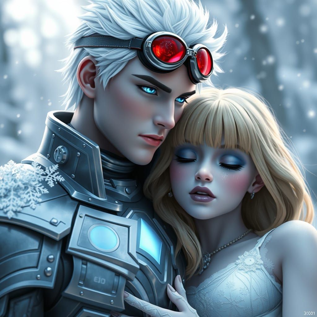 Ethereal Mr. Freeze in Snow, Surrounded by Winter Wonderland