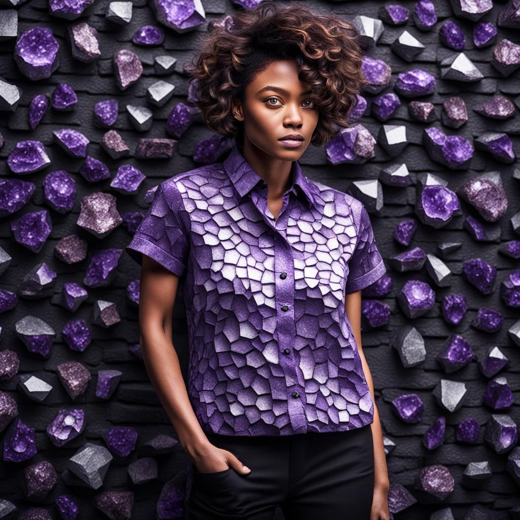 Woman in Geode Shirt, Hyperrealistic Portrait