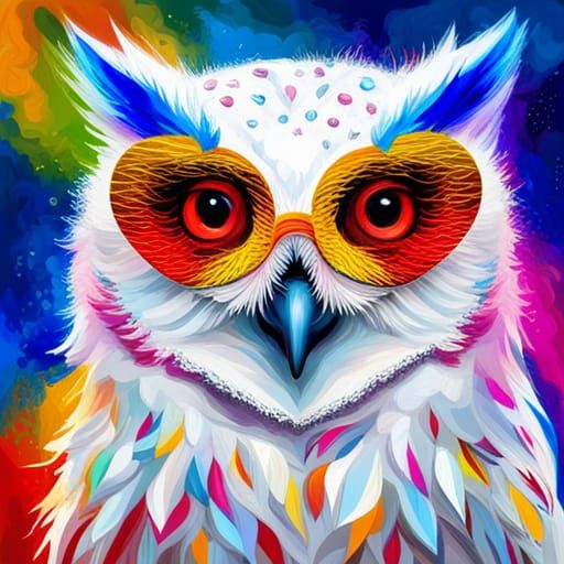 Owl with Glitter Sunglasses in Expressionist Oil Painting St...