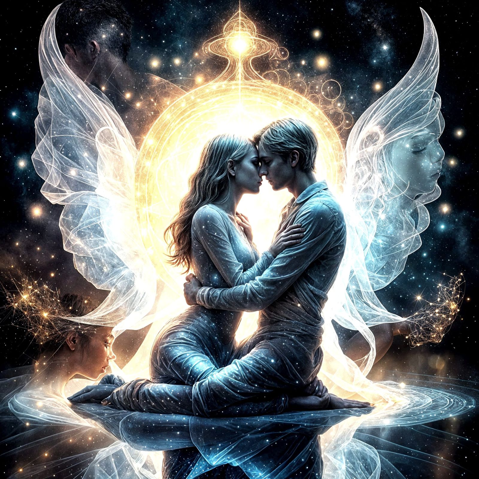 Ethereal Embrace: A Holographic Astral Illustration