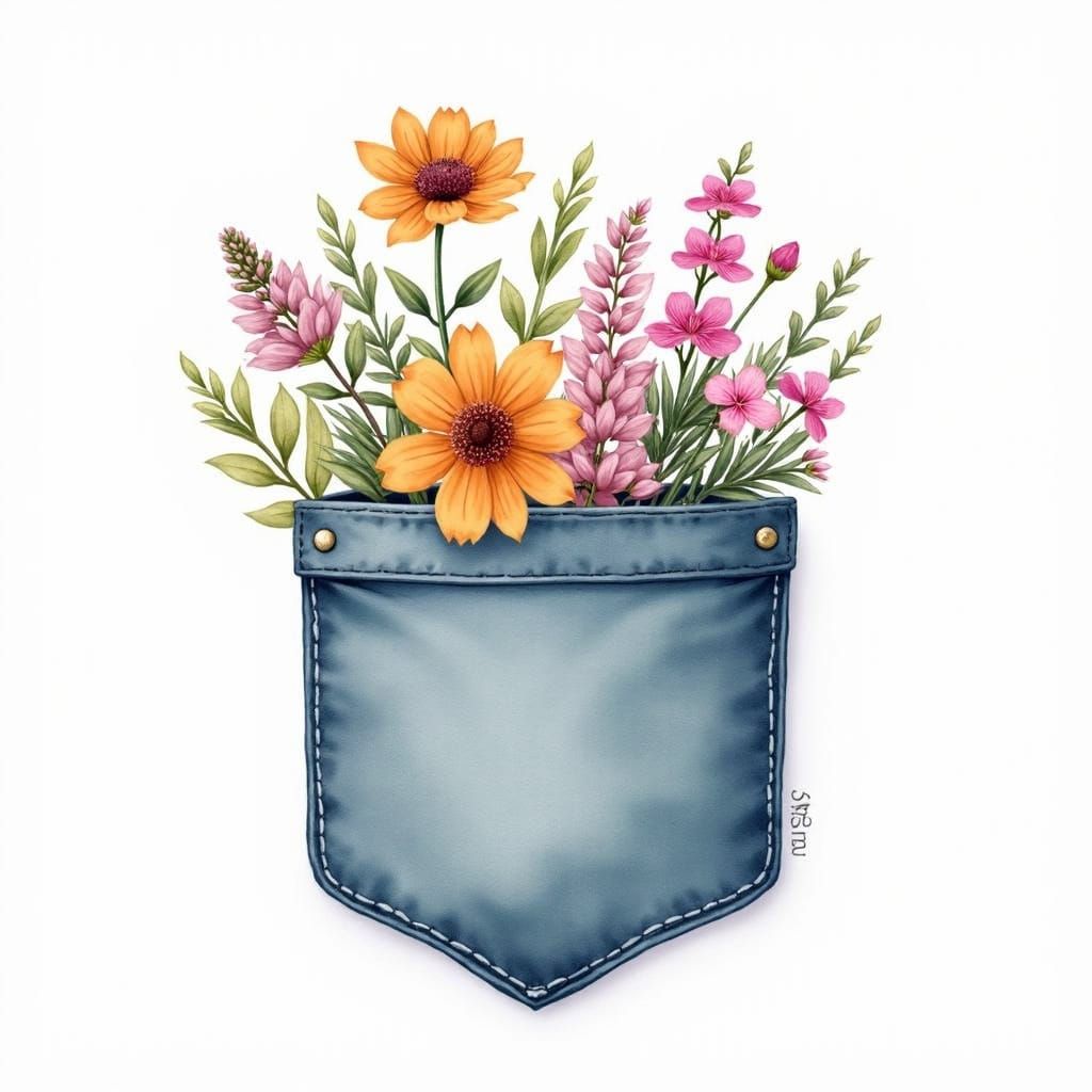 Watercolor Floral Pocket Illustration for T-Shirt