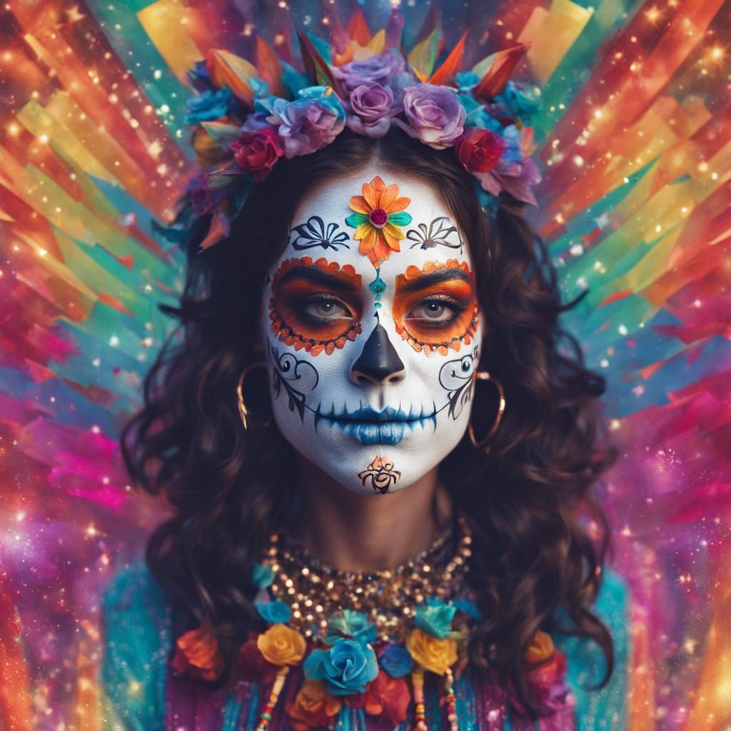 Woman Dancing in Día de los Muertos Face Paint