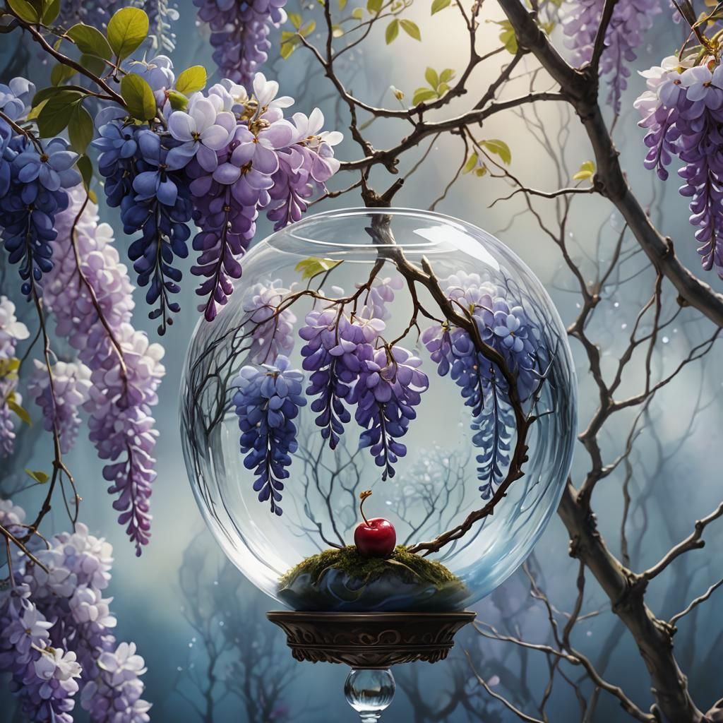 Wisteria and Cherry Tree in Glass Apple