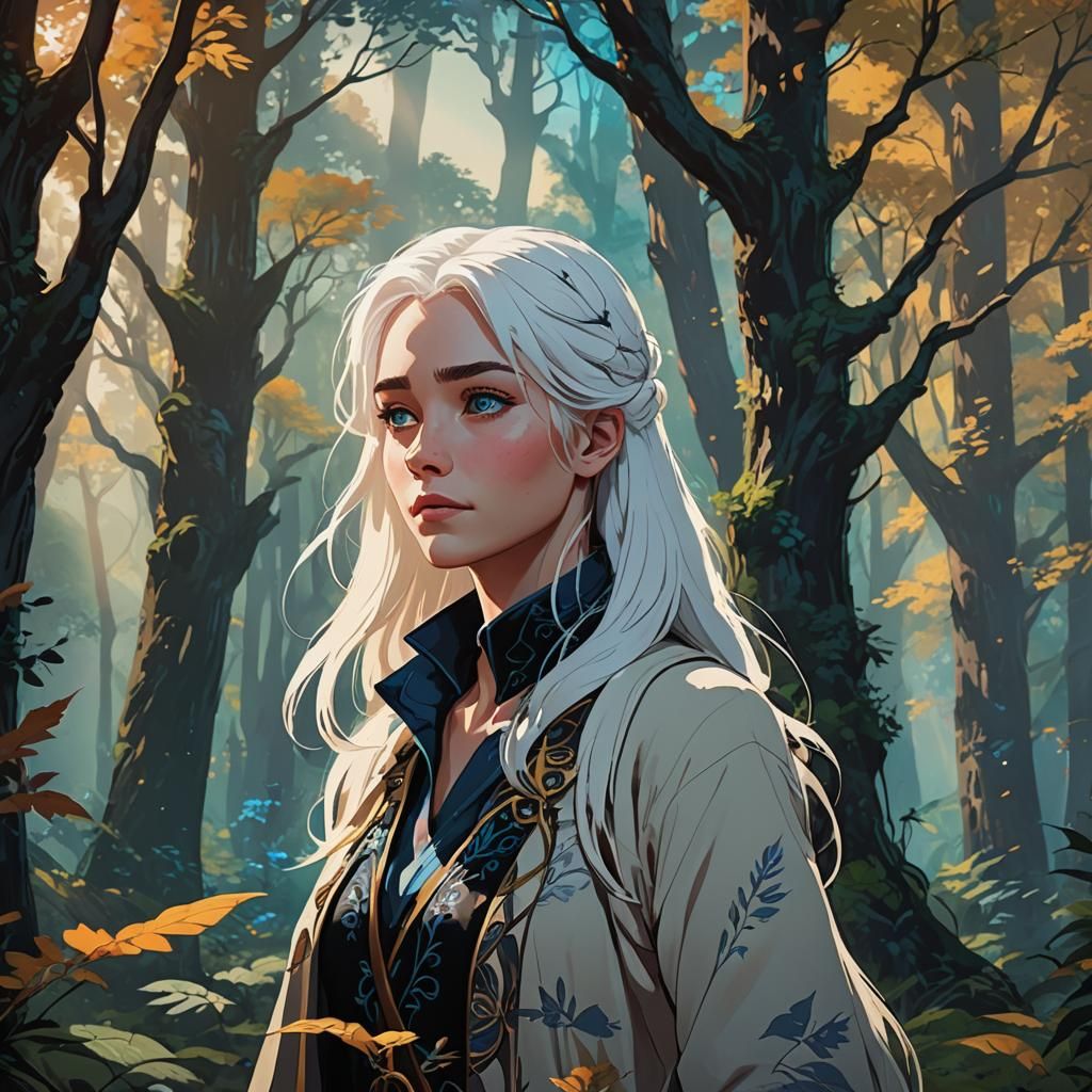Anime Woman in Forest, Disney-Inspired Concept Art
