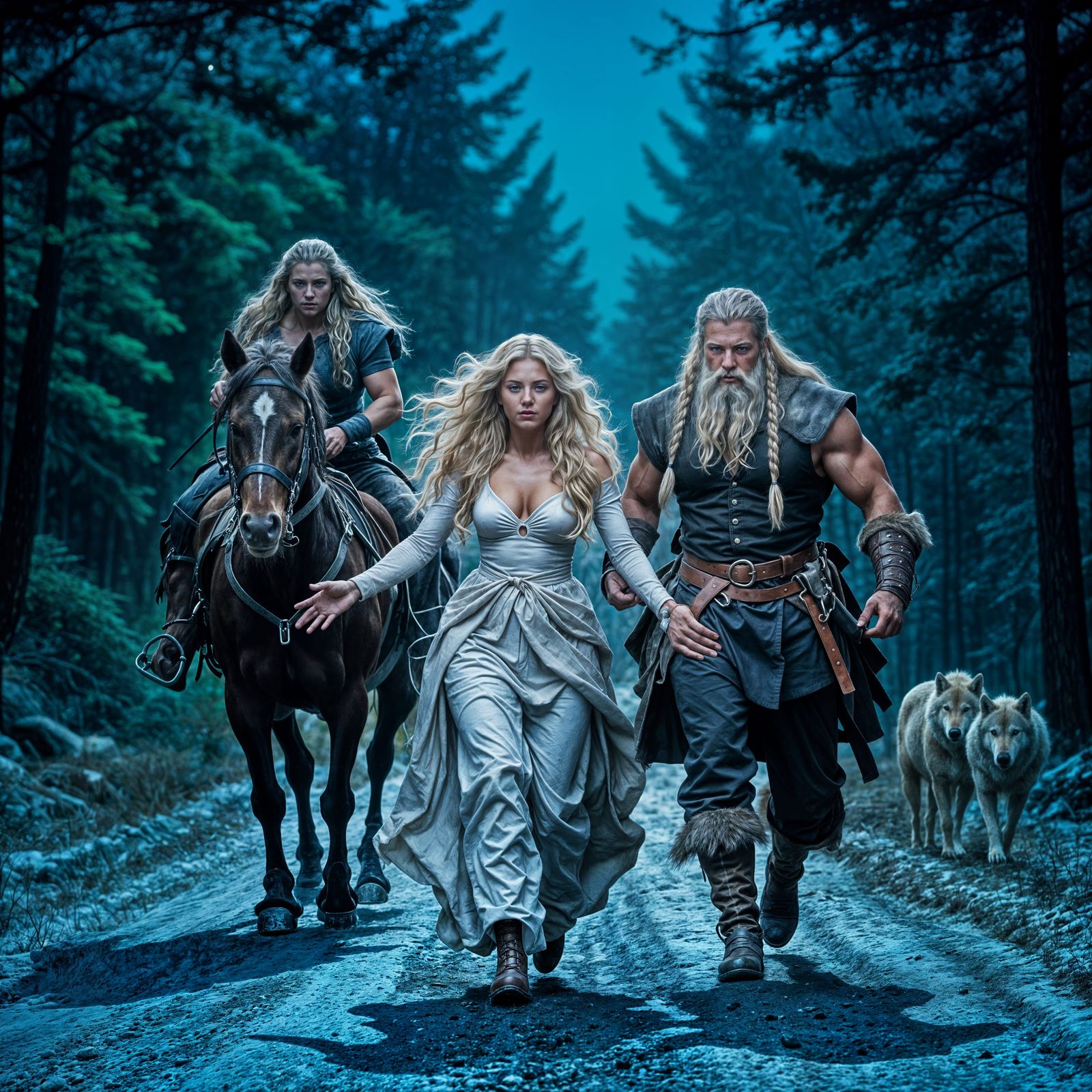 Epic Dark Fantasy: Viking Rescues Woman from Panicked Horse