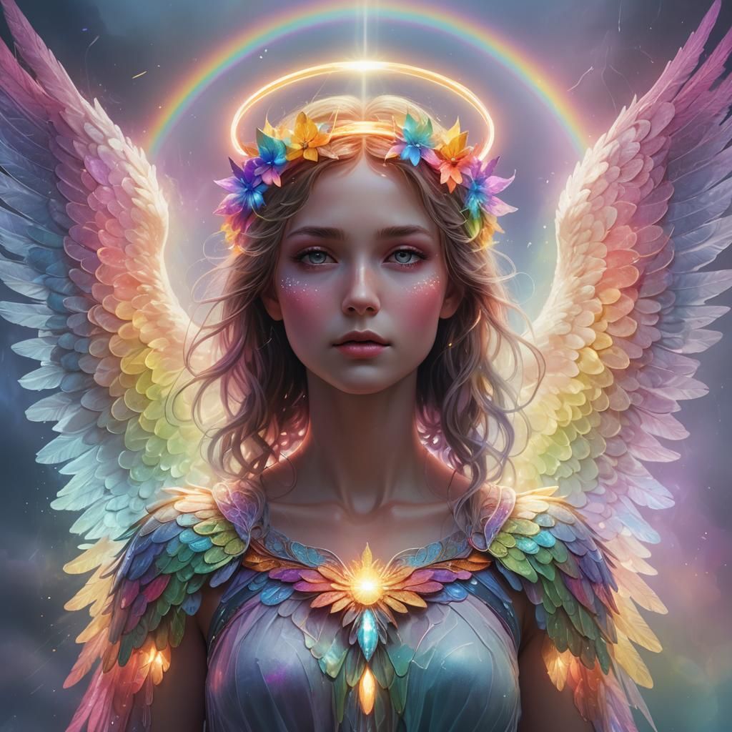 Ethereal Rainbow Angel Portrait in Digital Art Style