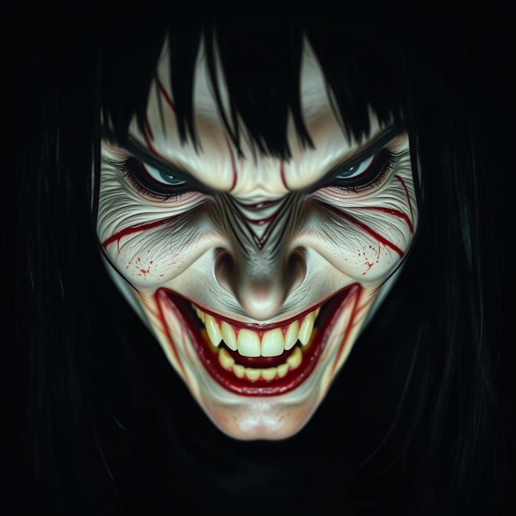 Frightening Scarred Woman with Evil Smile