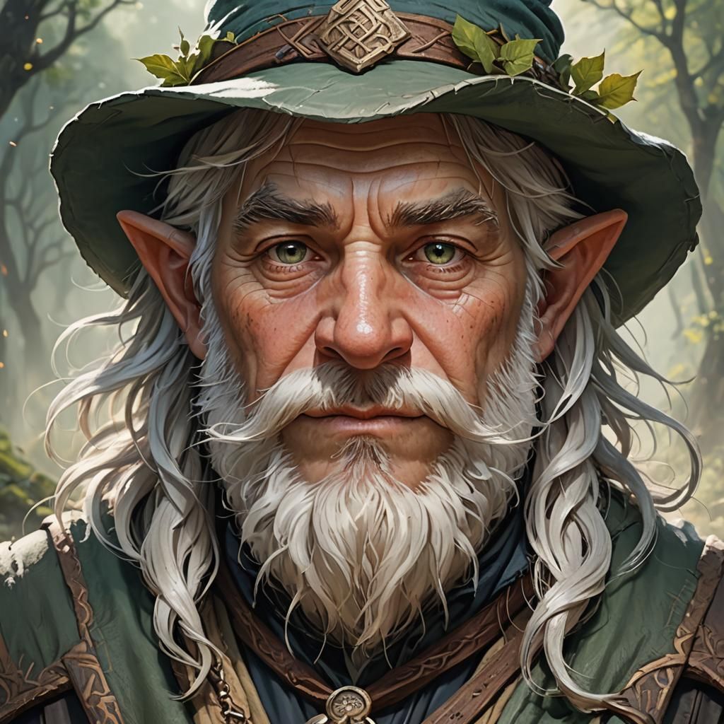 Fantasy Portrait of Halfling Hobbit in Art Nouveau Style