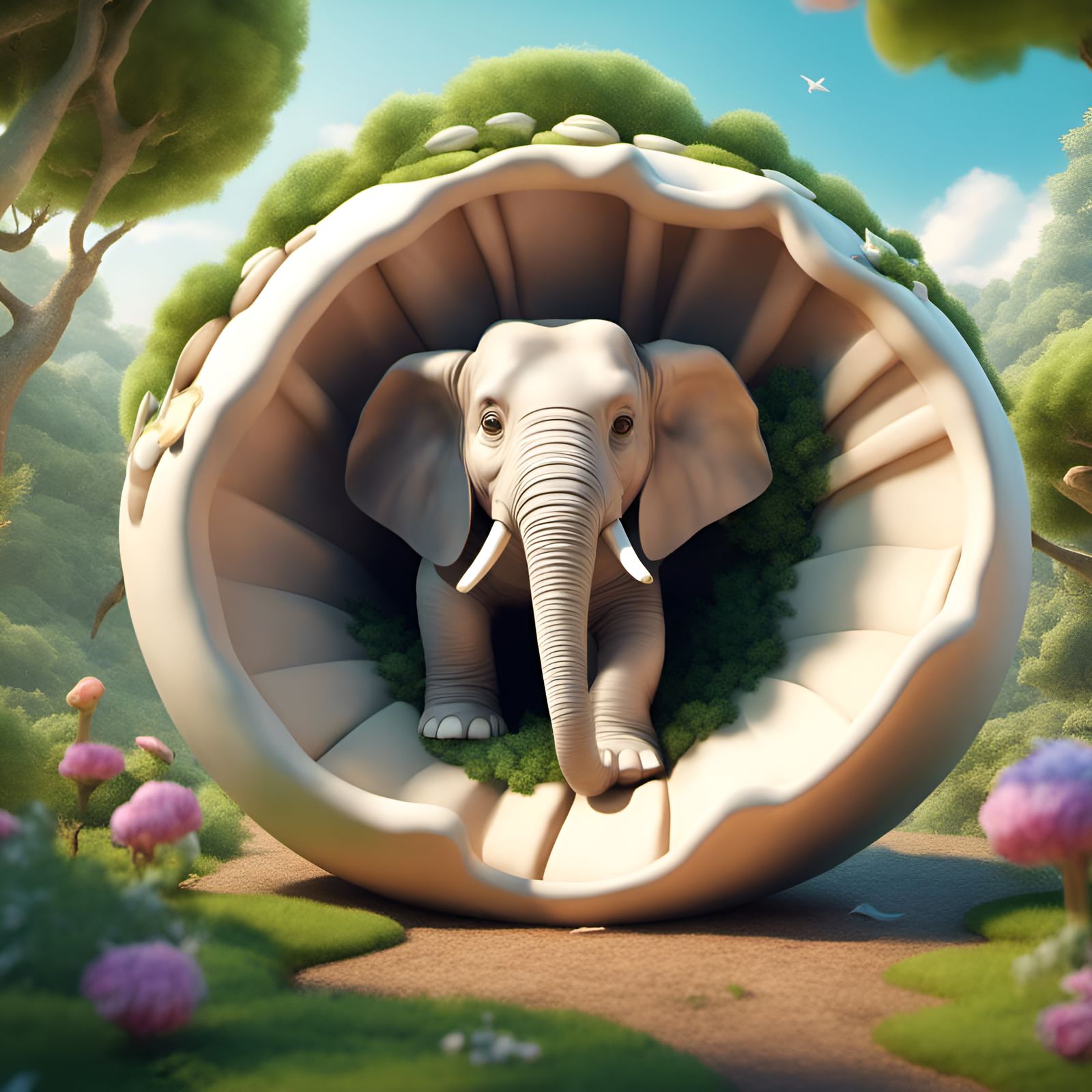 Elephant Shelled Creature in Summer Landscape