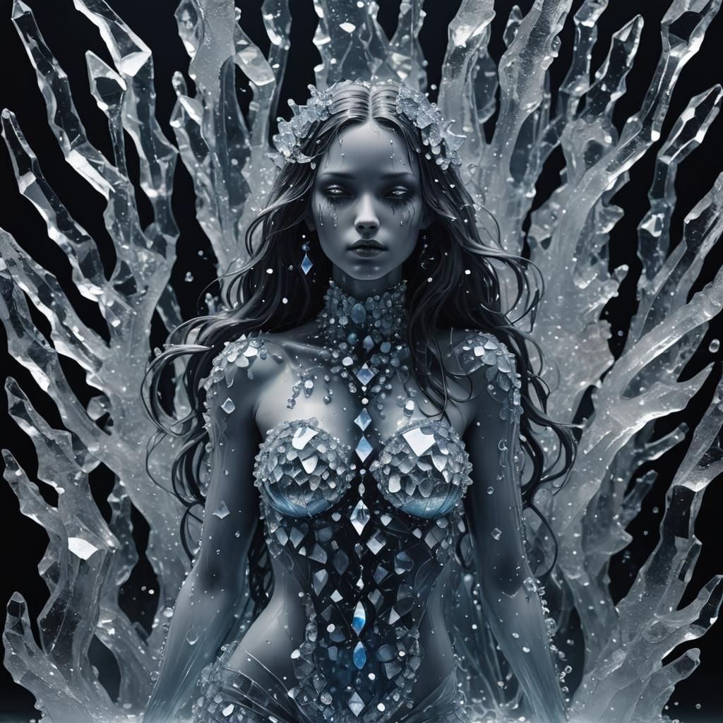 Water Sculpture of Woman with Crystals