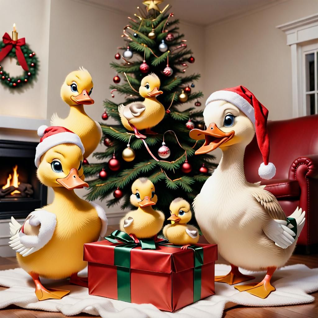 Ducks Celebrate Christmas: A Festive Scene