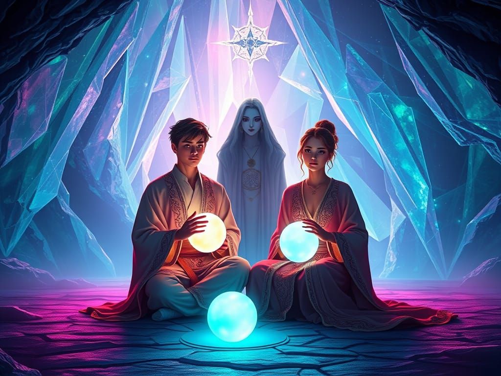 Bioluminescent Cavern Meditation Scene in 3D Anime Art
