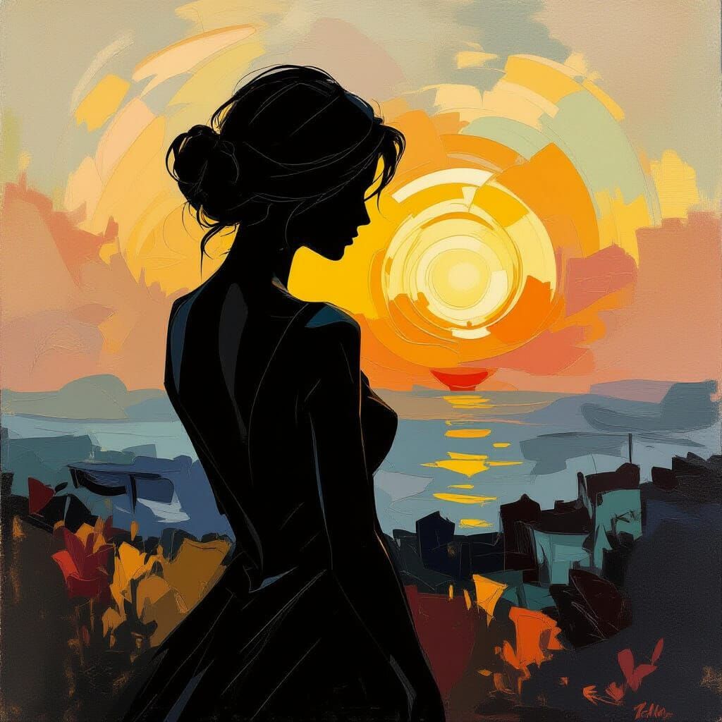 Abstract Silhouette of a Lady in Post-Impressionist Style