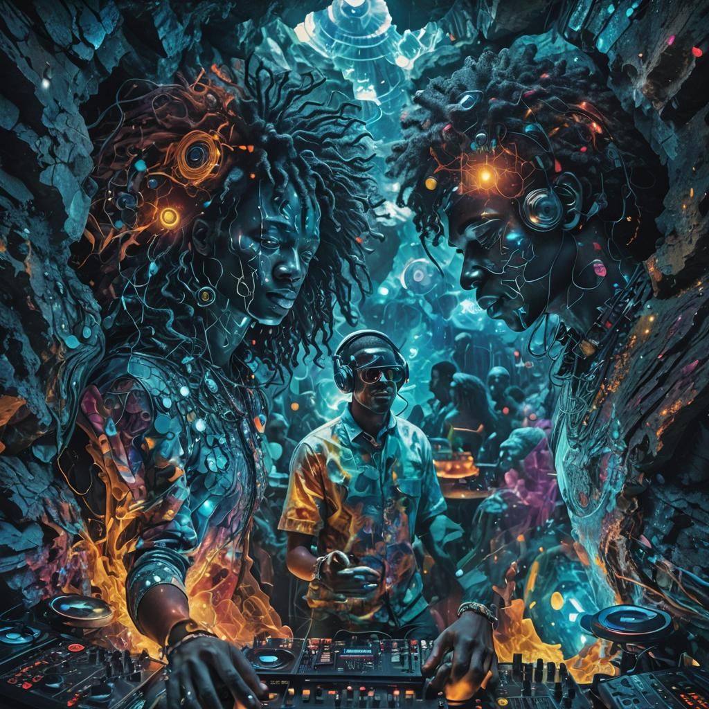 Psychedelic DJ in African Cave, Splash Art