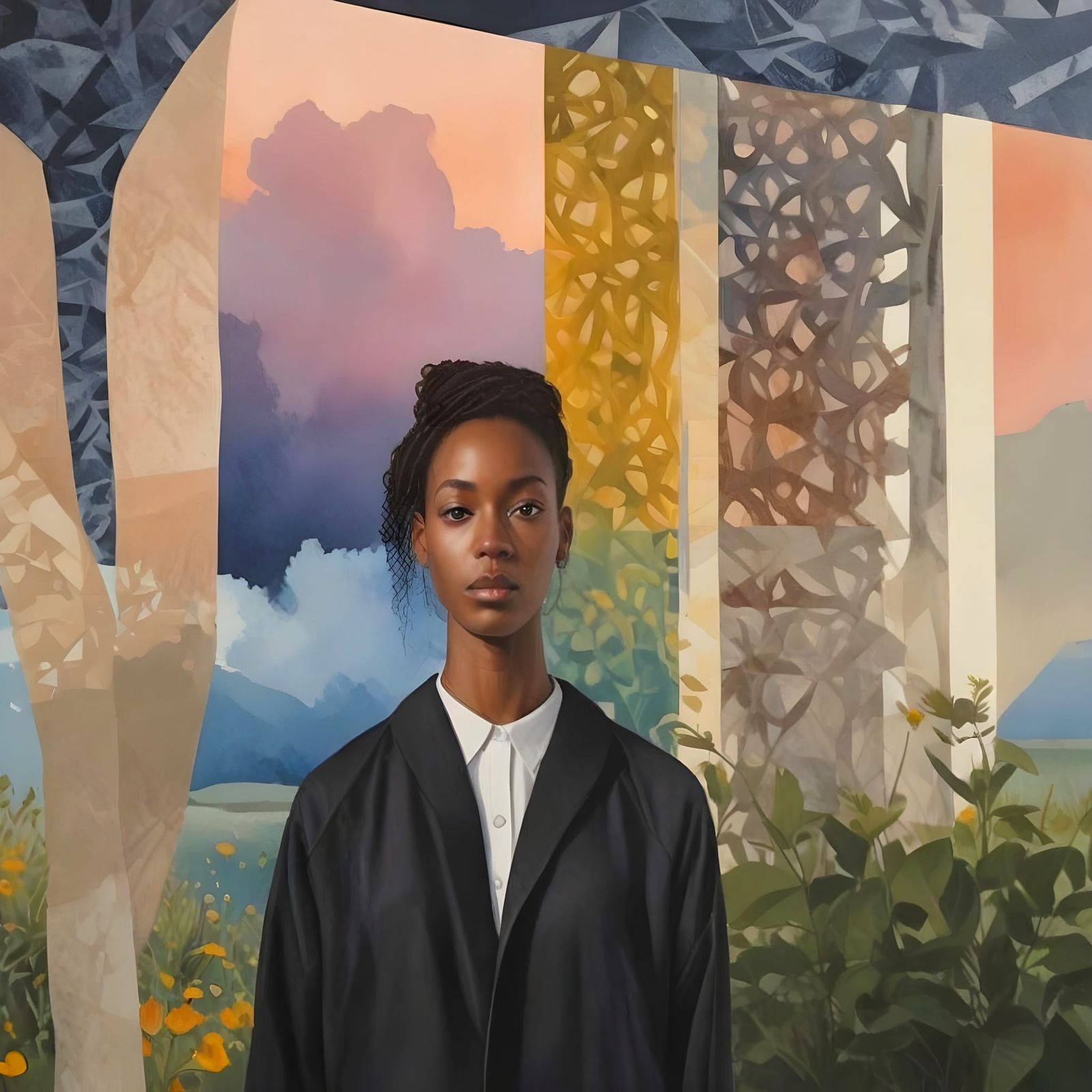 Nature Envelops a Young Woman in Geometric Patterns