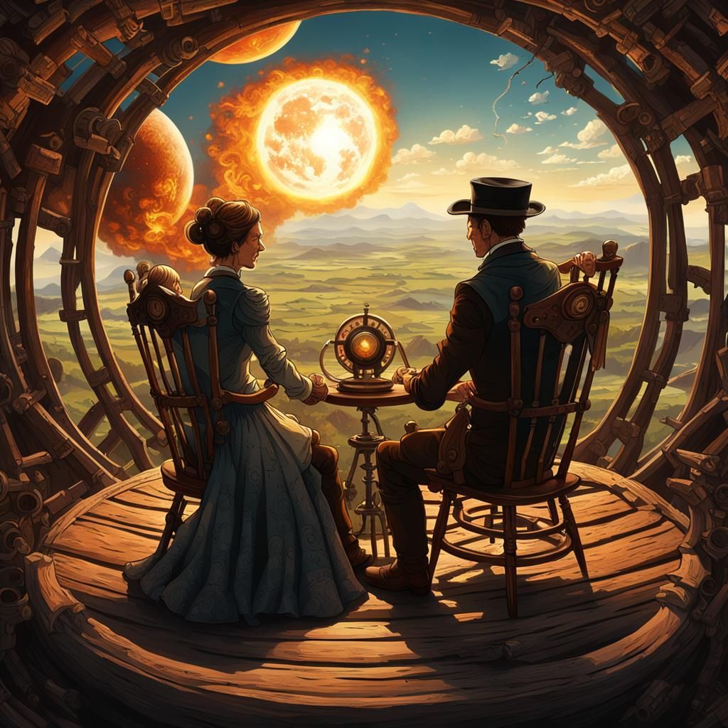 Steampunk Couple Watches Earth's Destruction