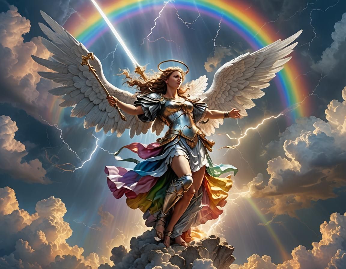 Female Angel About to Strike Down Demon