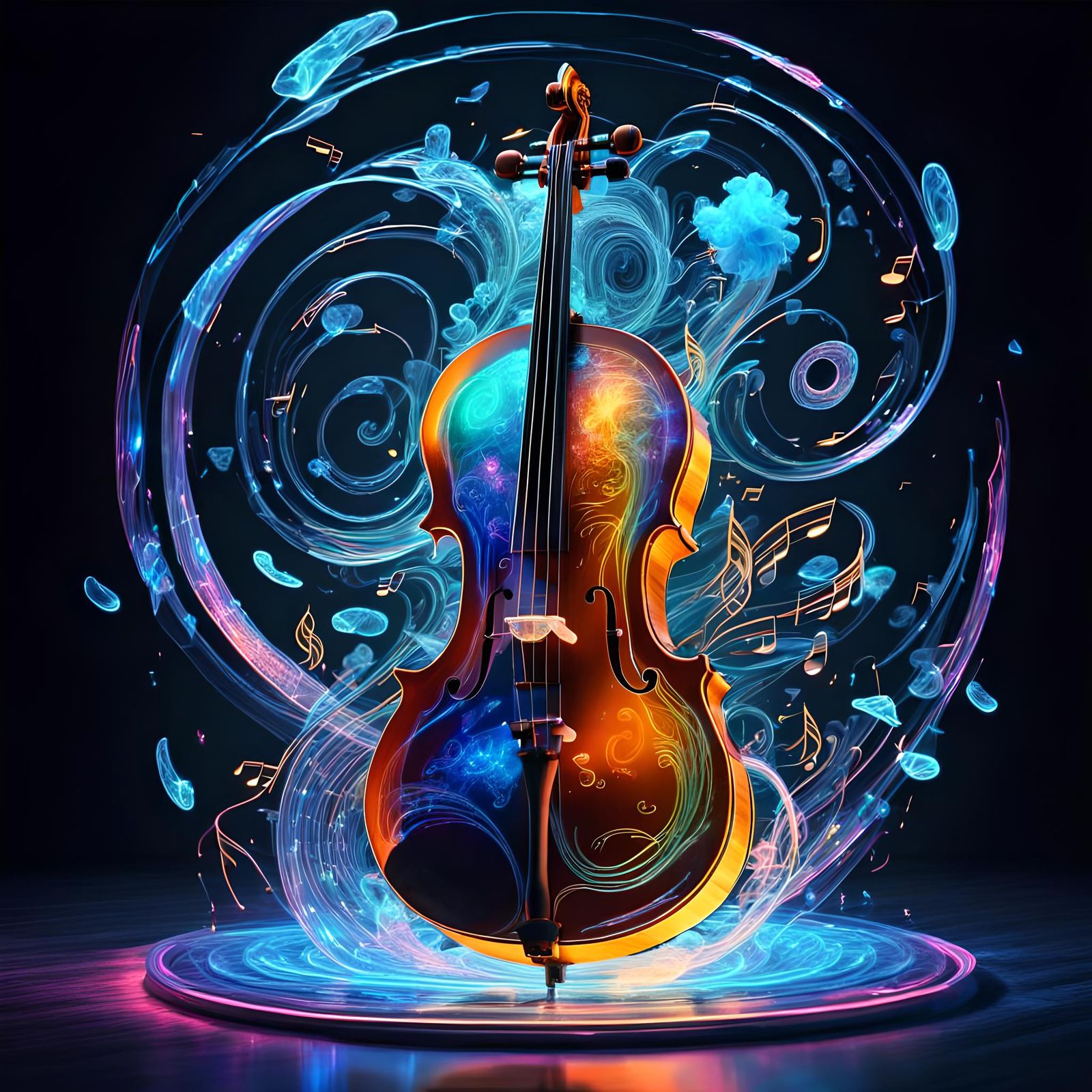 Electric Glass Cello with Neon Glow
