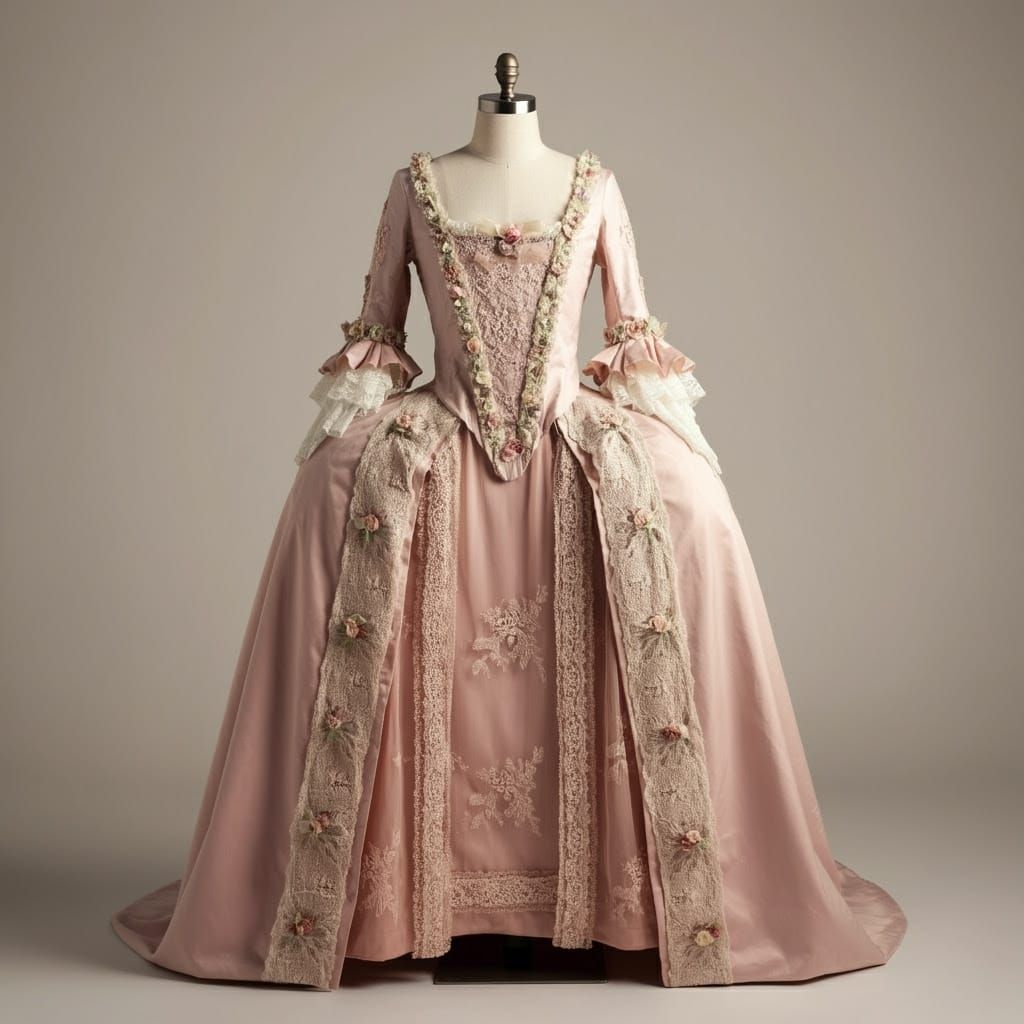 Rococo-Inspired Gown in Powder Pink with Intricate Lace and ...
