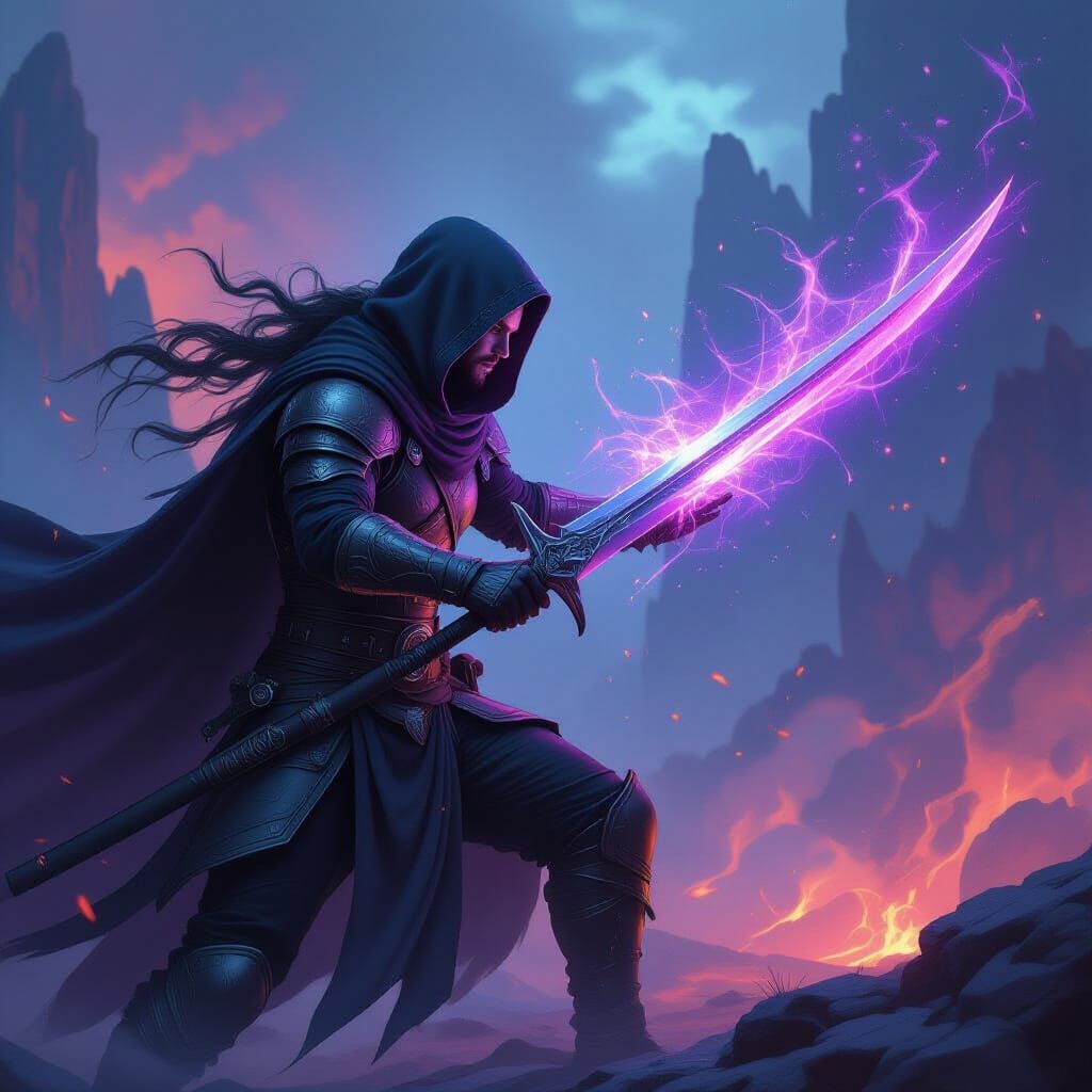 Raven Warrior in Astral Battle, Dreamlike Digital Art