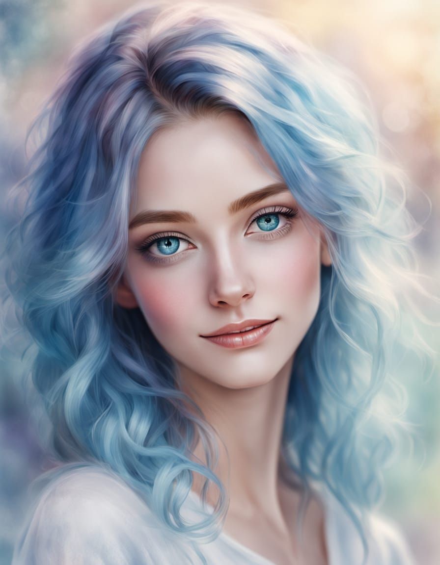 Whimsical Watercolor Portrait of a Young Woman