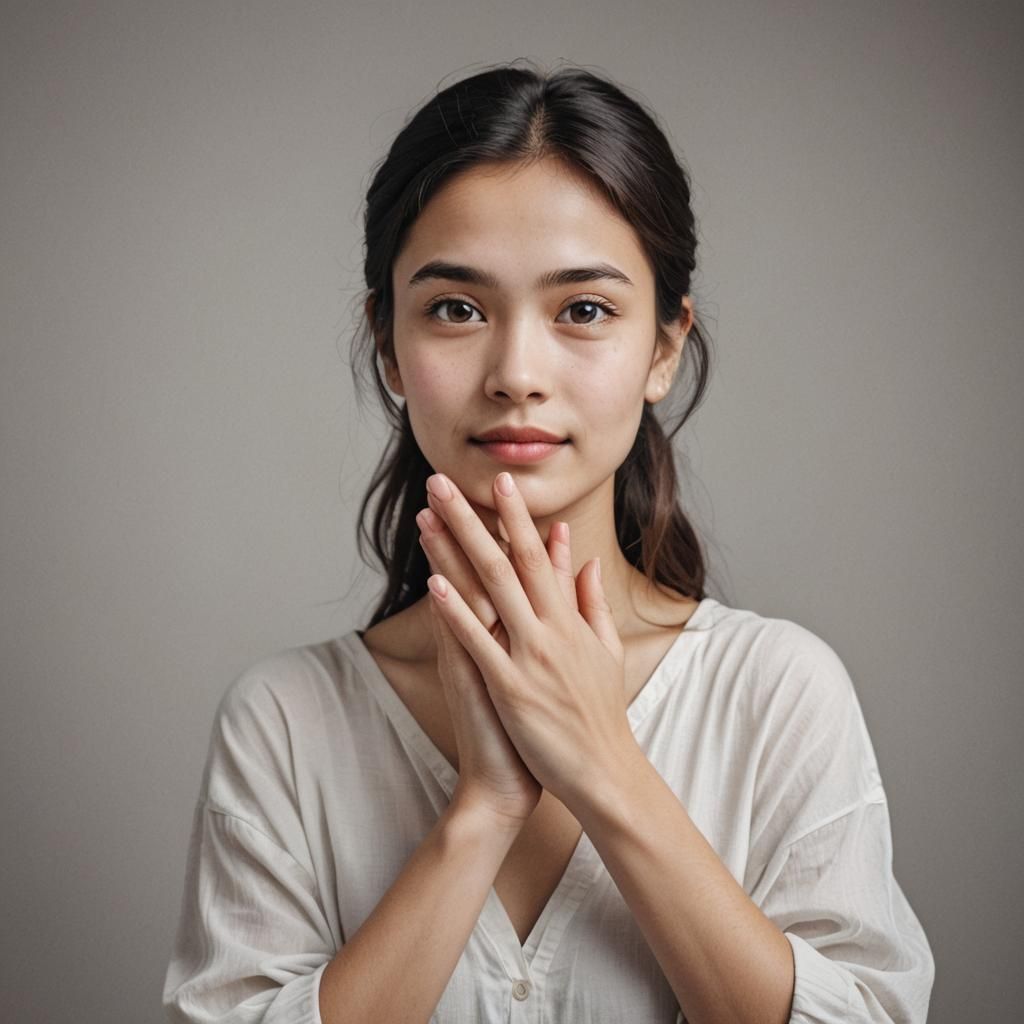 Beautiful Woman with Polydactyl Hands Portrait