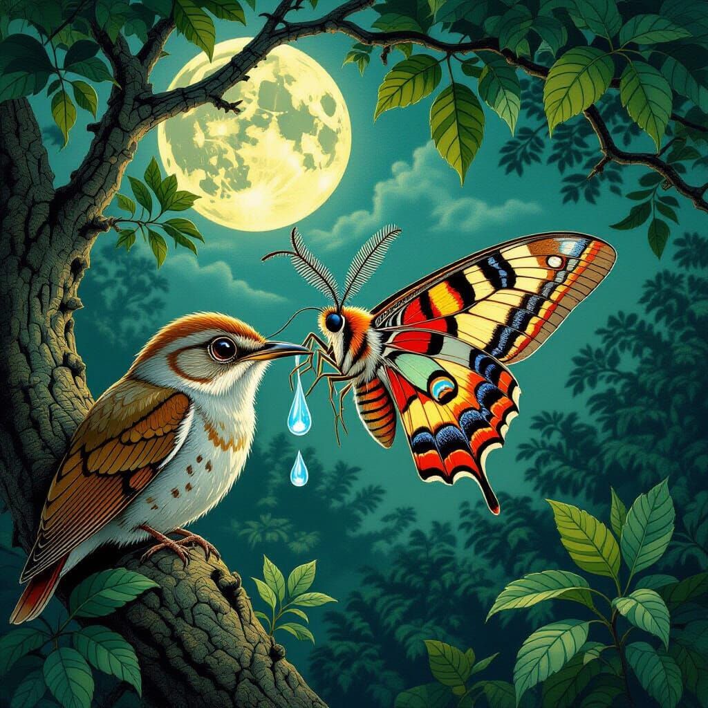 Vampire Moth Drinks Tears: Scientific Illustration