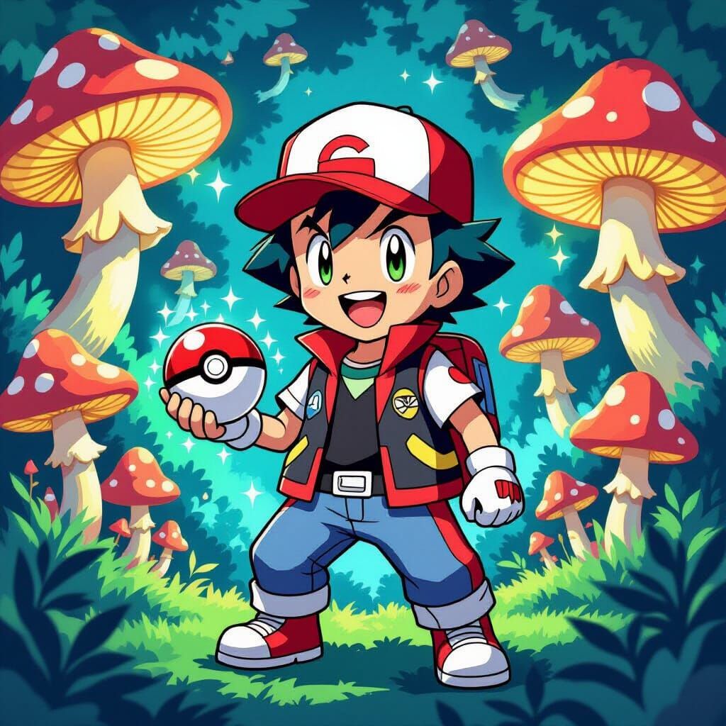 Ash Ketchum and the Glowing Mushroom Forest