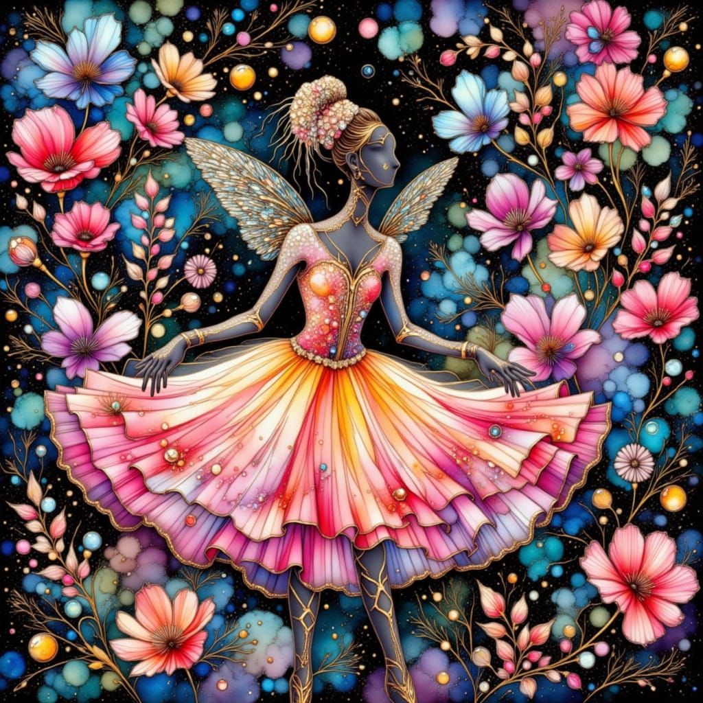Wildflower Fairy Ballerina in Vivid Alcohol Ink Style