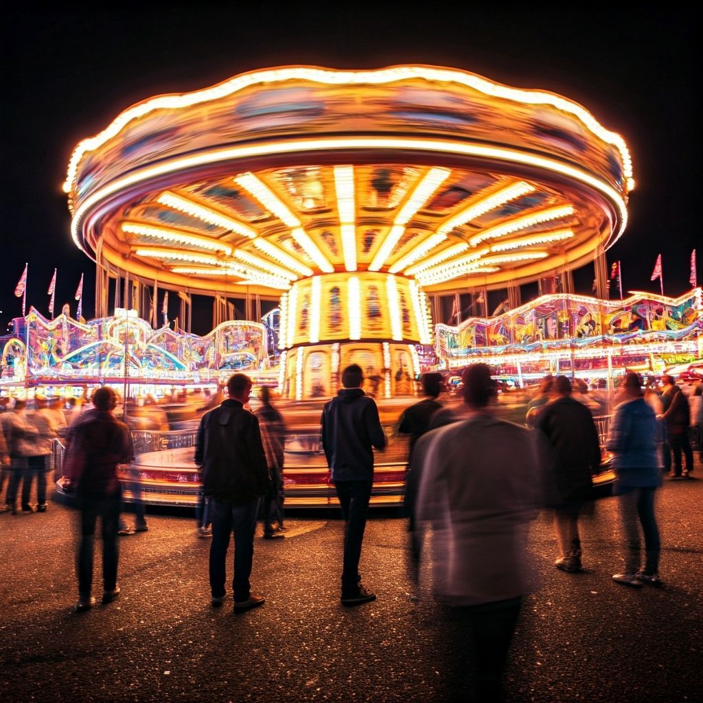 Carnival Carousel at Night: Dazzling Lights and Motion