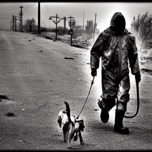 Post-Apocalyptic Wasteland: Hazmat Suit and Dog