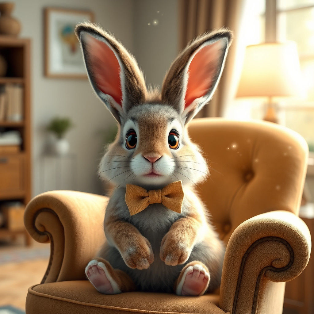 Charming Rabbit Phouka in Armchair with Magic Motes