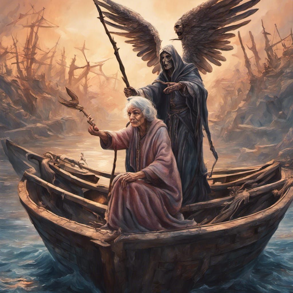 Old Woman's Selfie with Death: Hyperrealistic Concept Art