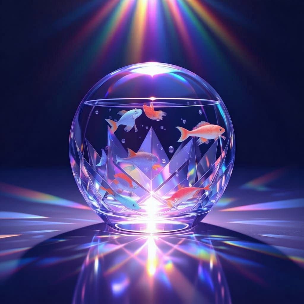 Luxurious Crystal Glass Splitting Light into Rainbow Colors