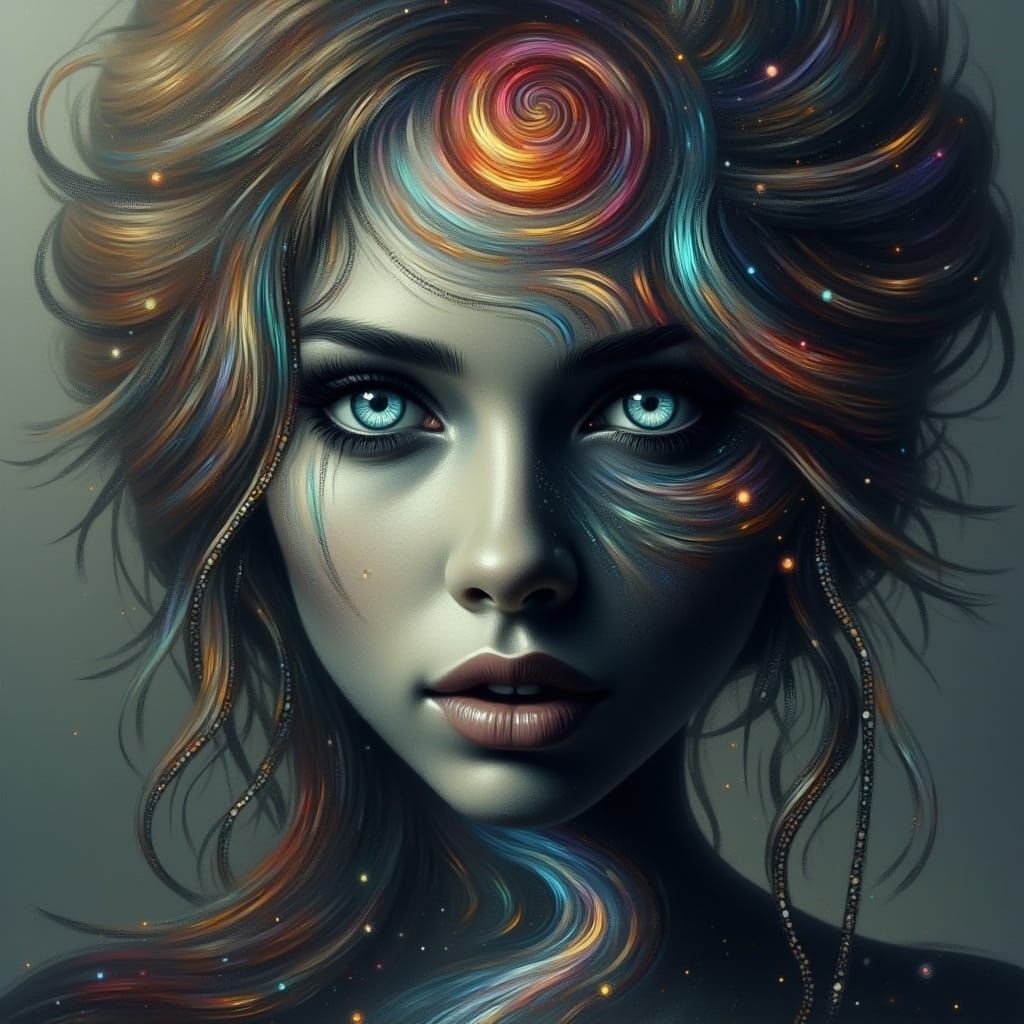 Ethereal Dream Goddess with Swirling Iridescent Patterns