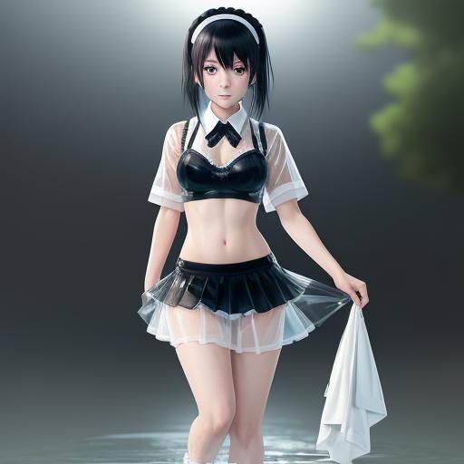 Anime Maid in Wet Clothes: Manga Style Illustration