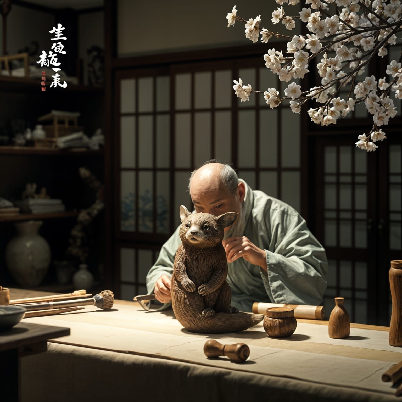 Tanuki wood crafting
