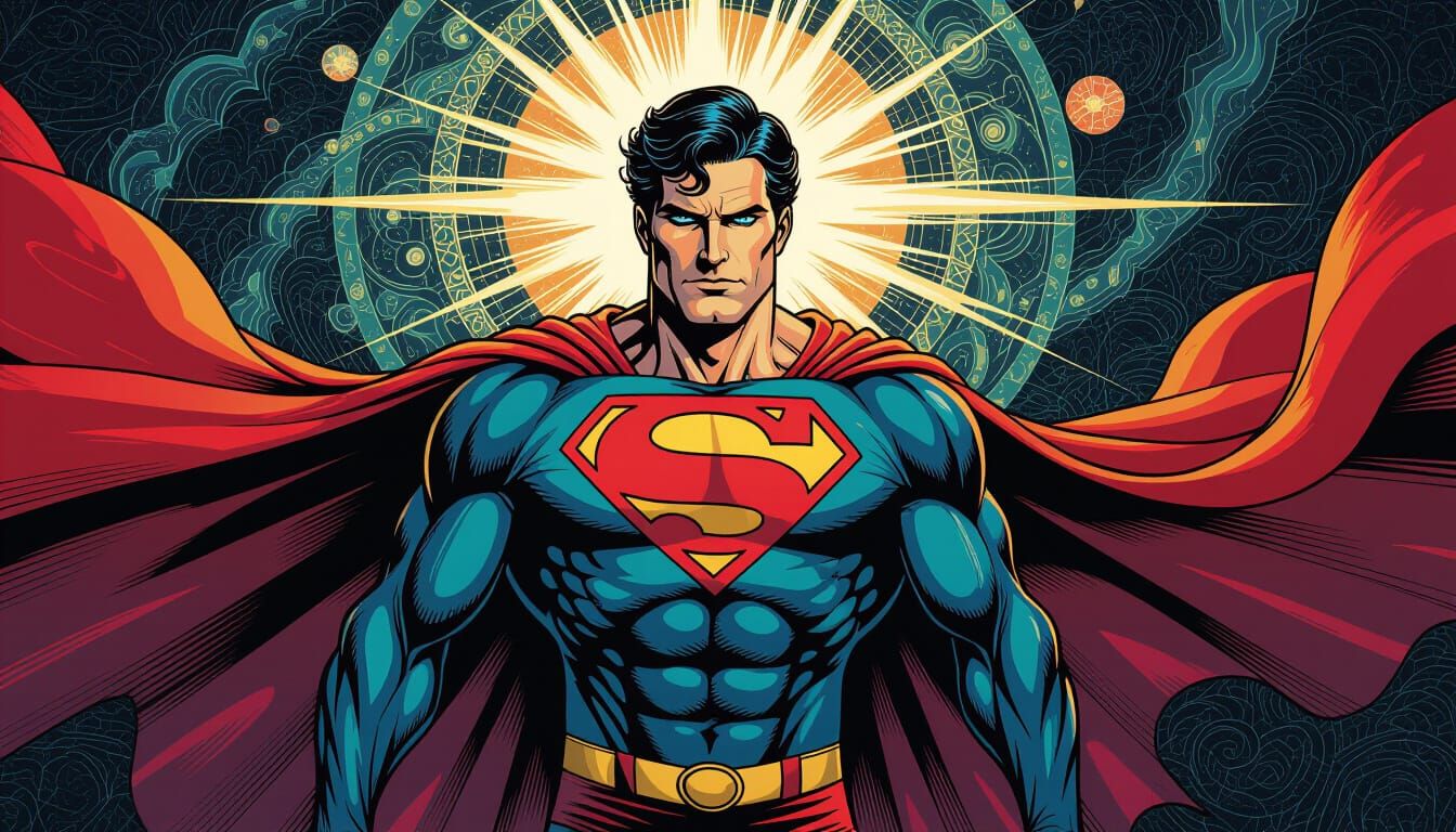 Cosmic Superman Portrait in Vintage Poster Style