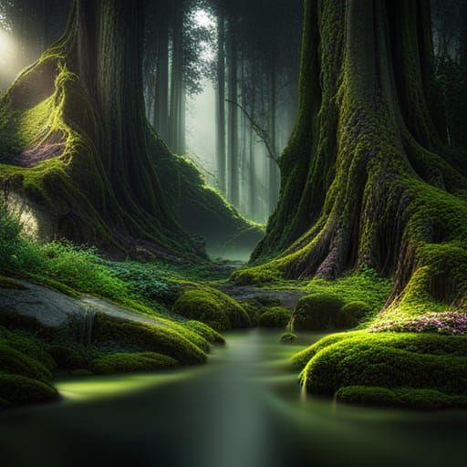 Green Wolf in Fantastical Forest Concept Art