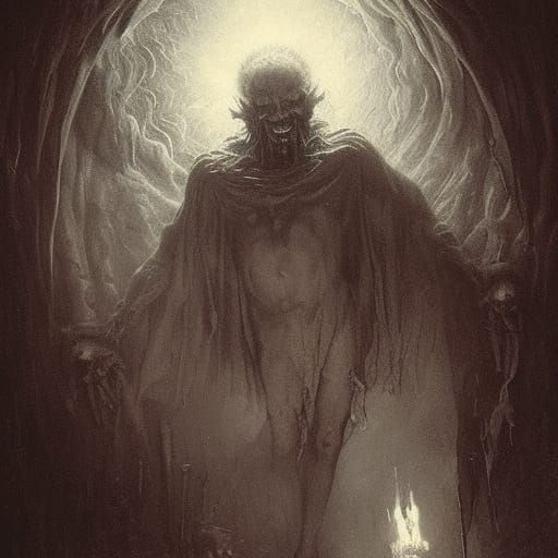 Horrific Smiling Demon in Gothic Horror Style