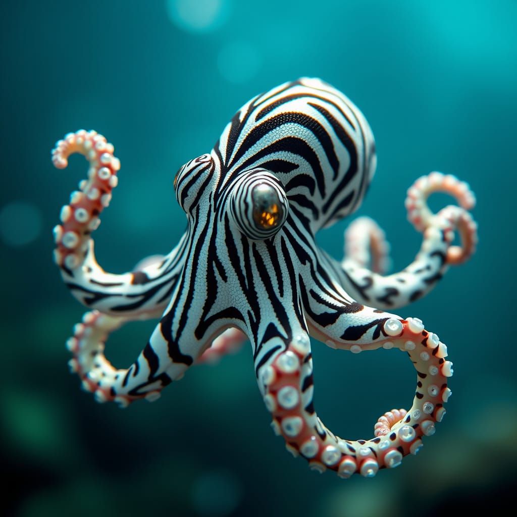 Surrealist Zebra Octopus in Underwater Dreamscape