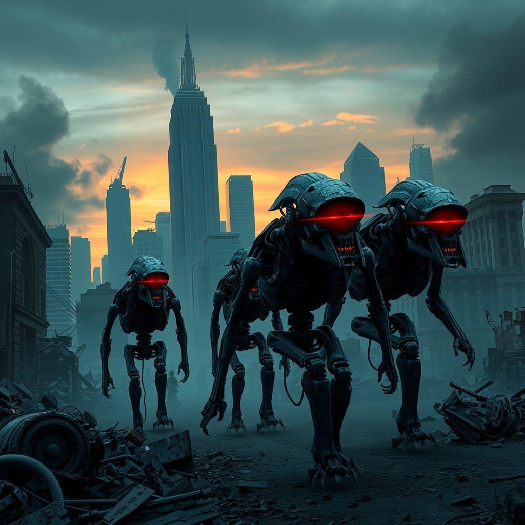 Dystopian Terminator Cityscape in Gritty Cyberpunk Style