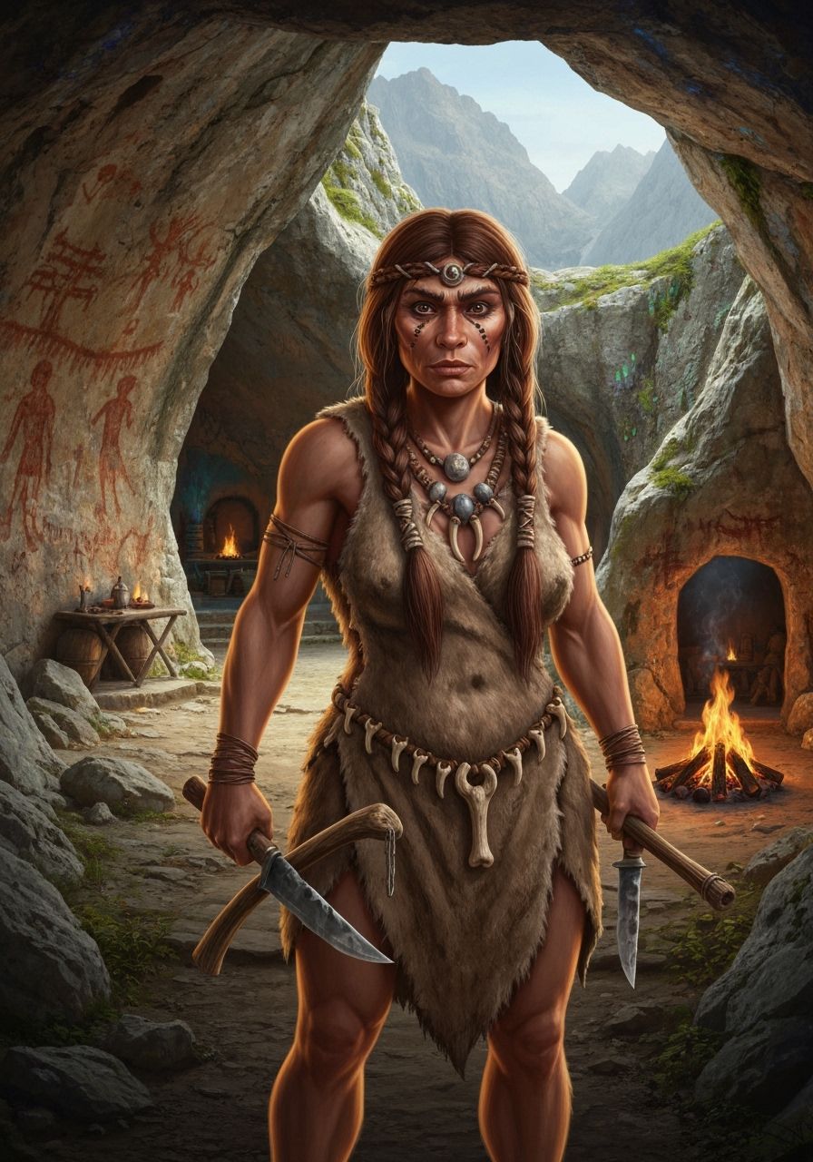 Neanderthal Clan Mother at Cave Entrance