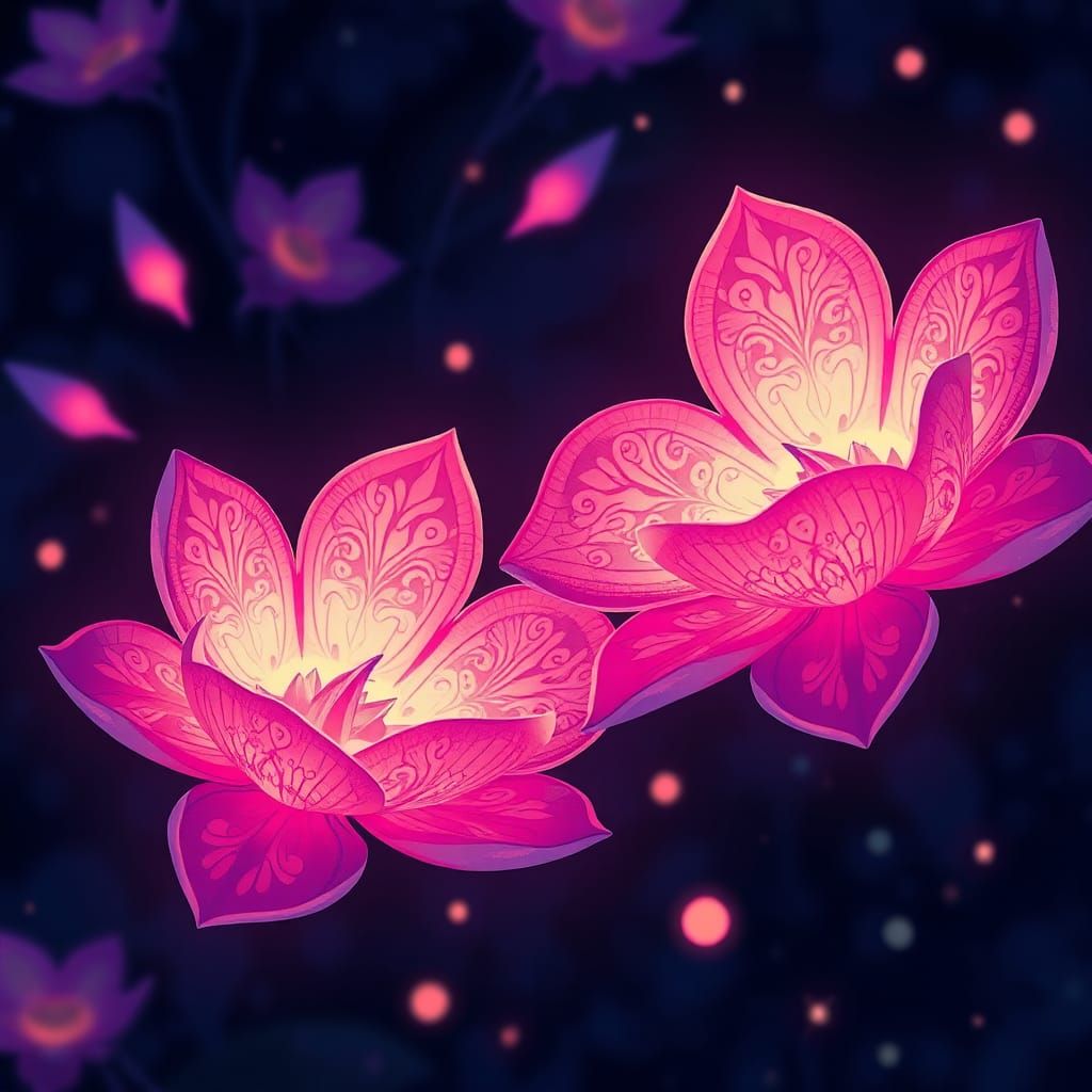 Glowing Flower Petals in Manga Style