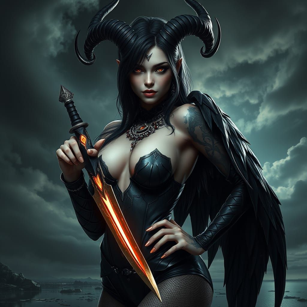 Dark Fantasy Demoness in Ethereal Portrait